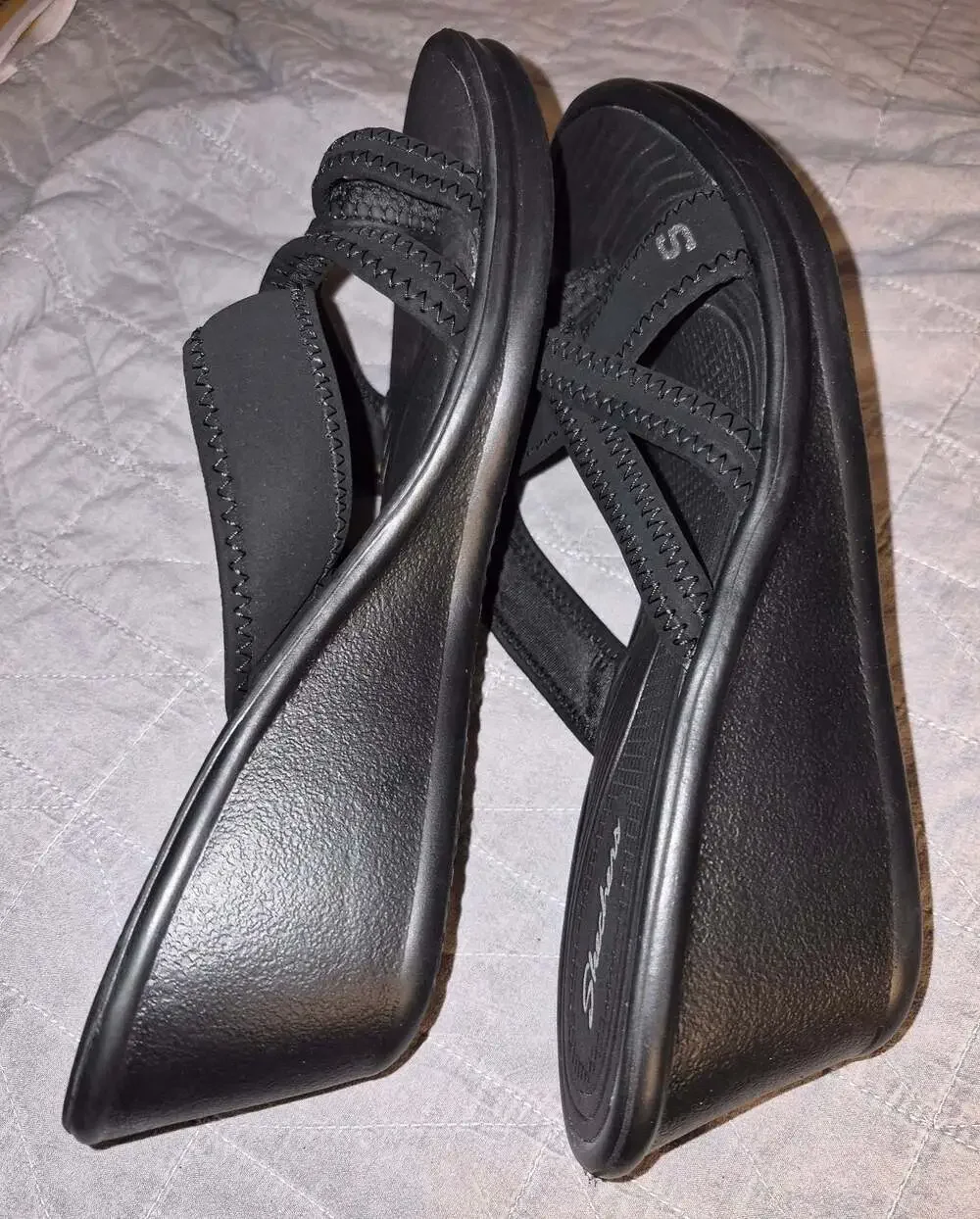 Skechers Cali Rumblers Sci Fi Black Wedge Sandals Size 11